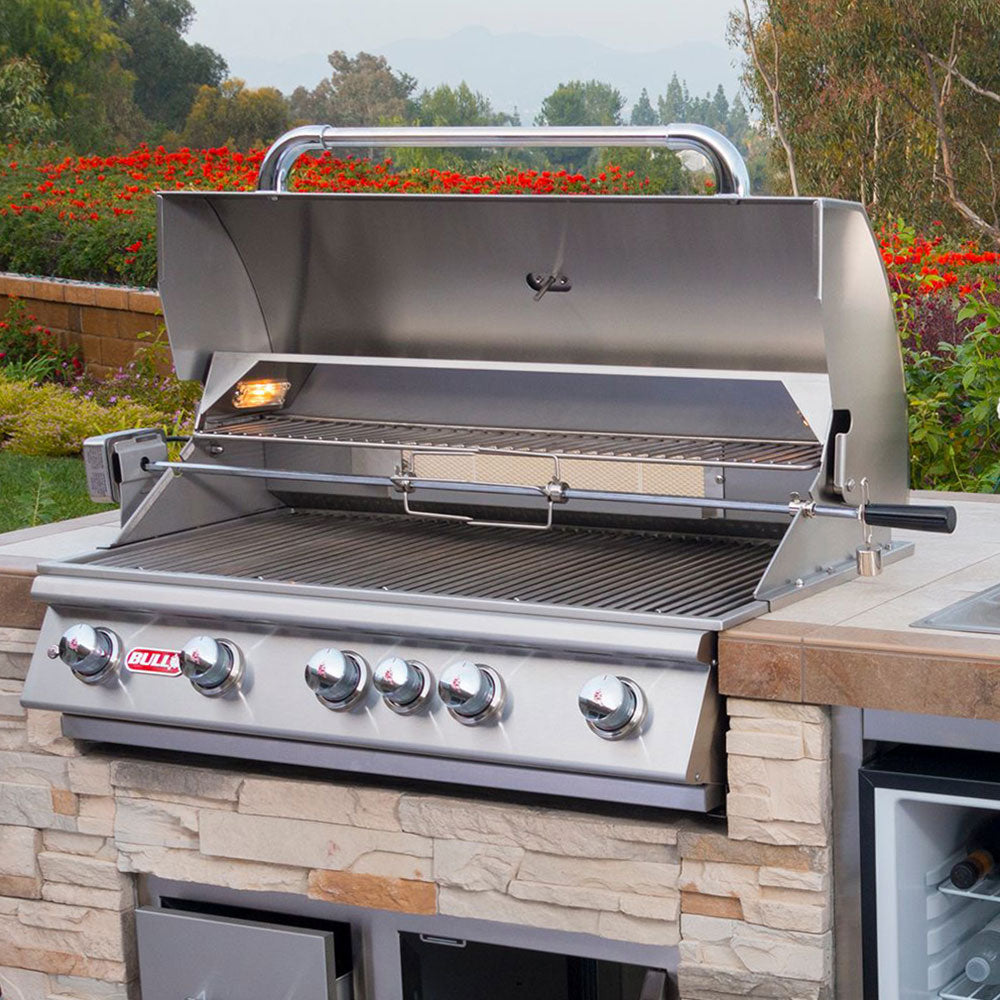 Bull Brahma 38-Inch 5-Burner Built-In Gas Grill With Rear Infrared Burner & Rotisserie Kit