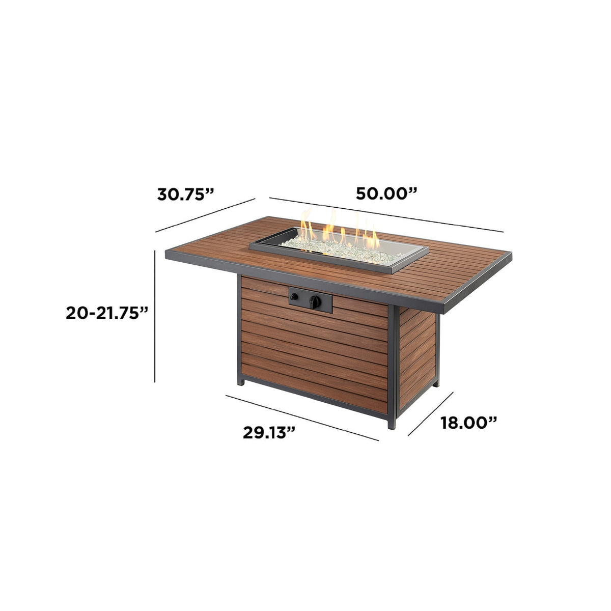 Kenwood and Brooks Rectangular Chat Height Gas Fire Pit Table