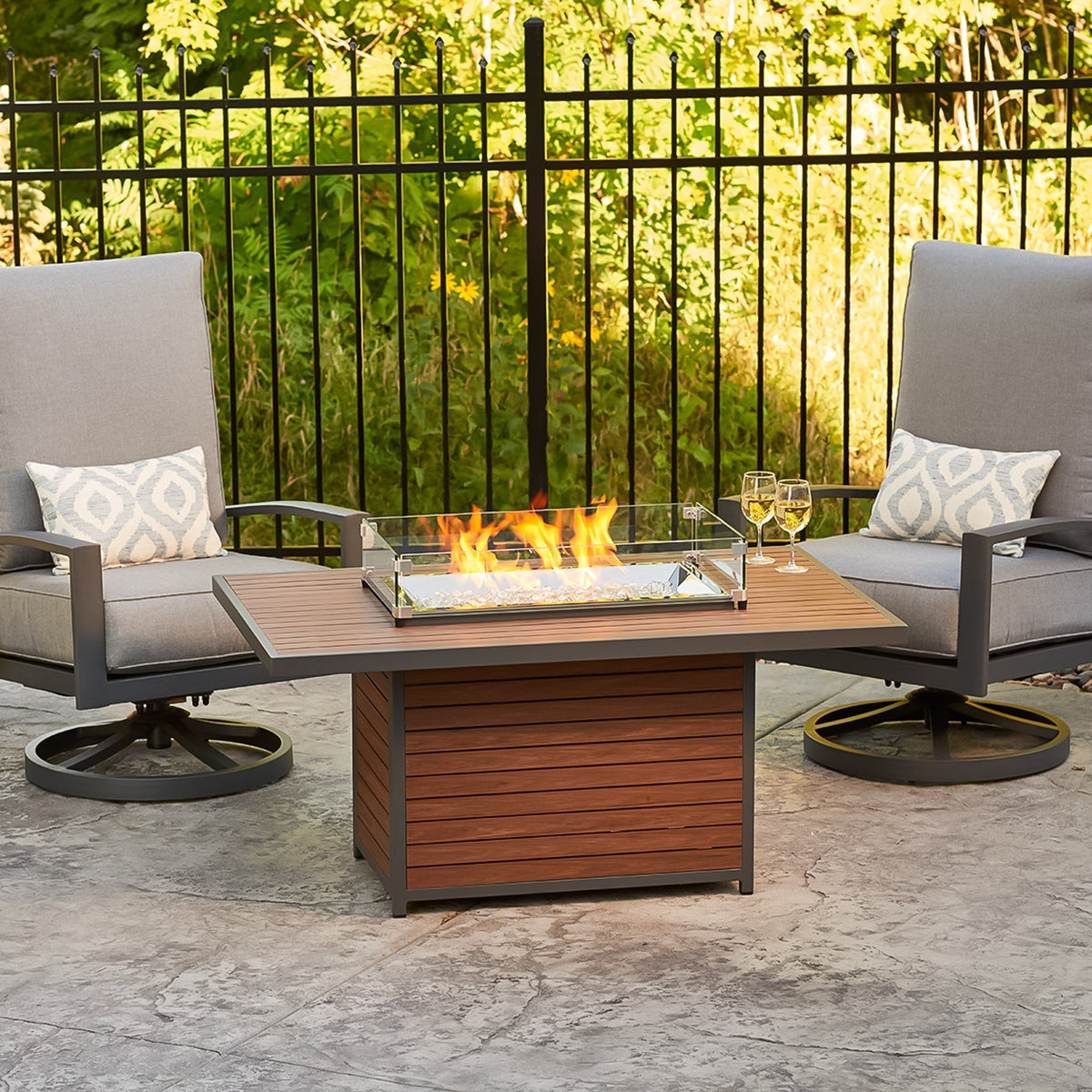 Kenwood and Brooks Rectangular Chat Height Gas Fire Pit Table