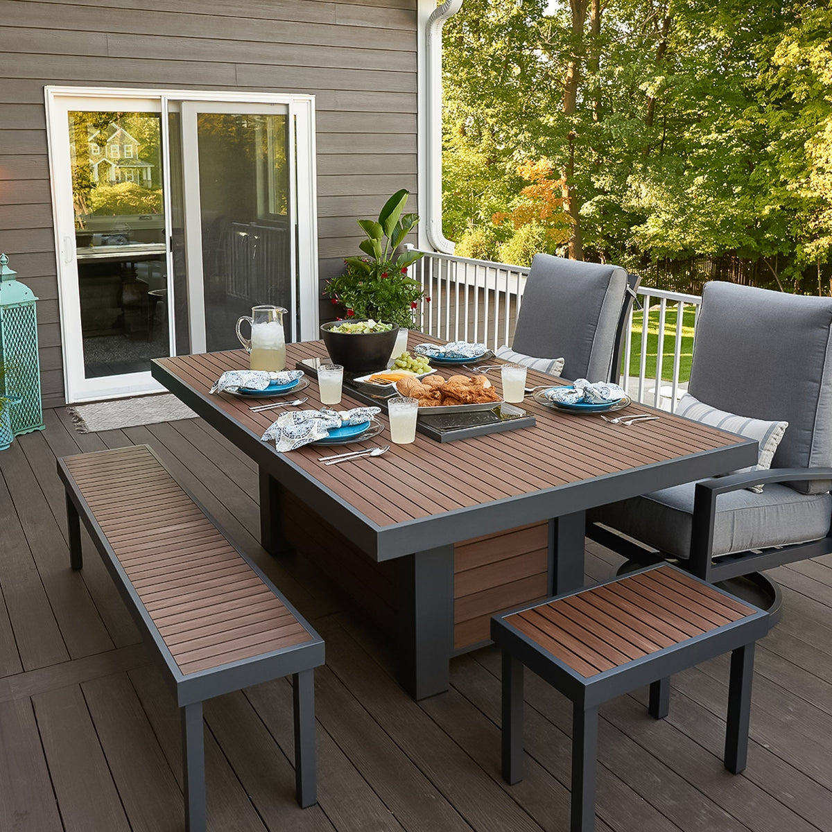 Kenwood and Brooks Linear Dining Height Gas Fire Pit Table