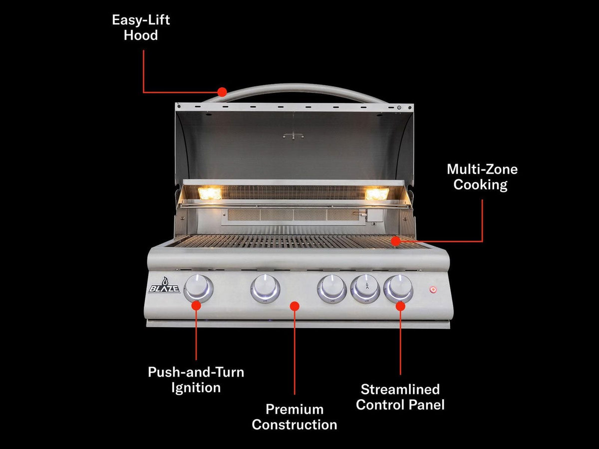Blaze LTE+ 32-Inch 4-Burner Freestanding Gas Grill with Lift-Assist Hood and Rear Infrared Burner